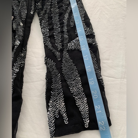 Black silver metallic Beaded sequin Dress long sleeve mini size 6 zebra print - Picture 9 of 11